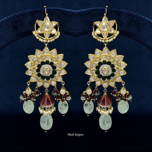 Authentic Gold Uncut Diamond Polki Traditional Bridal Jadau Earrings