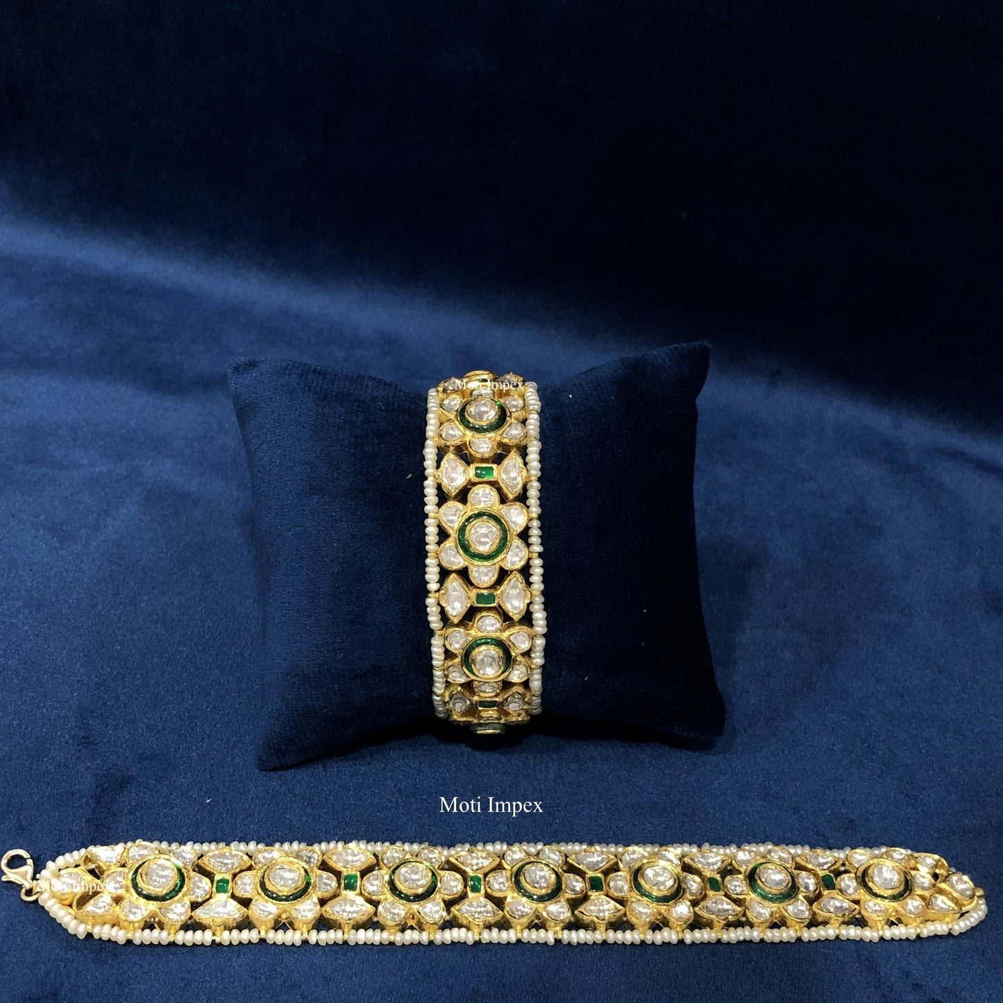 18k Gold Uncut Diamond Polki Emerald Grade Beryls Jadau Bridal polki bracelets
