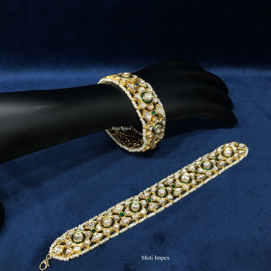 18k Gold Uncut Diamond Polki Emerald Grade Beryls Jadau Bridal polki bracelets