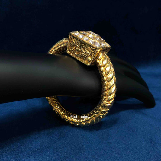 Fine Gold Uncut Diamond Polki Bride Bangles | Kundan Diamond Bangle-Bangle Designs
