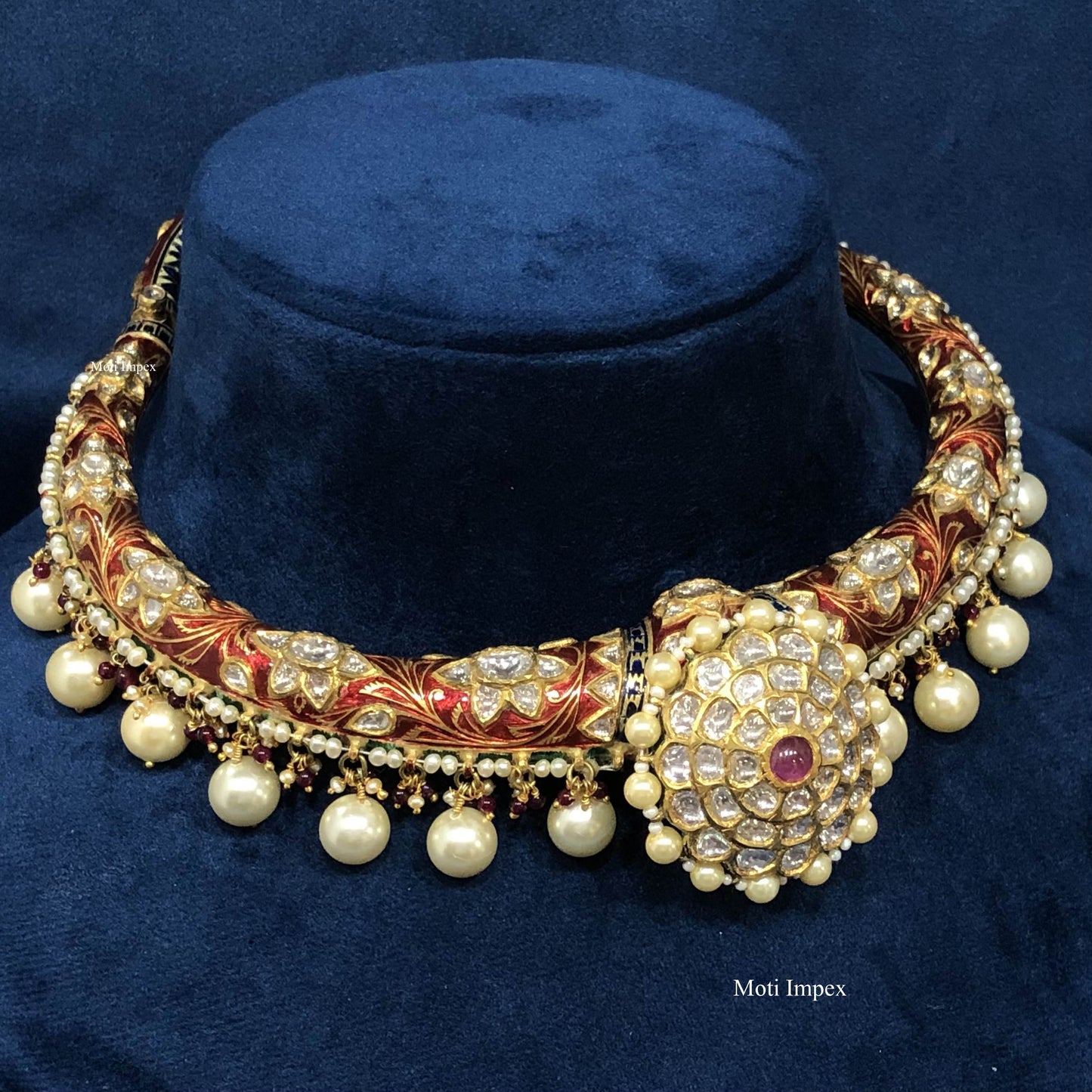 22k Gold and Diamond Polki Hustlie Necklace  ,traditional Meenakari Necklace