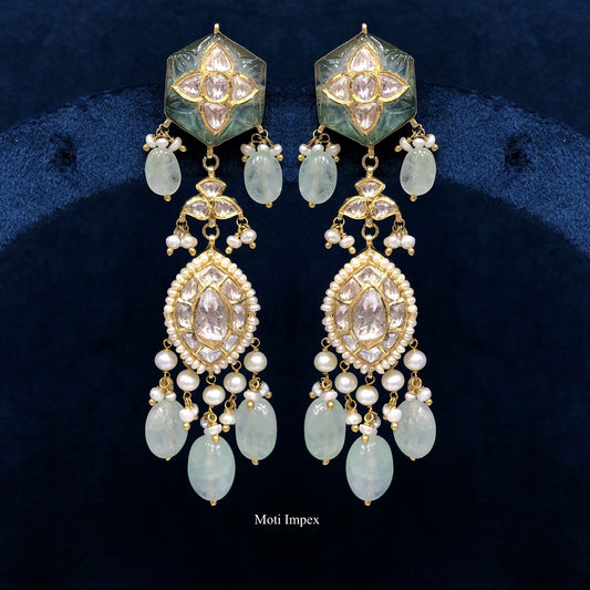 18k Gold Diamond Polki Russian Emerald Jadau Earrings