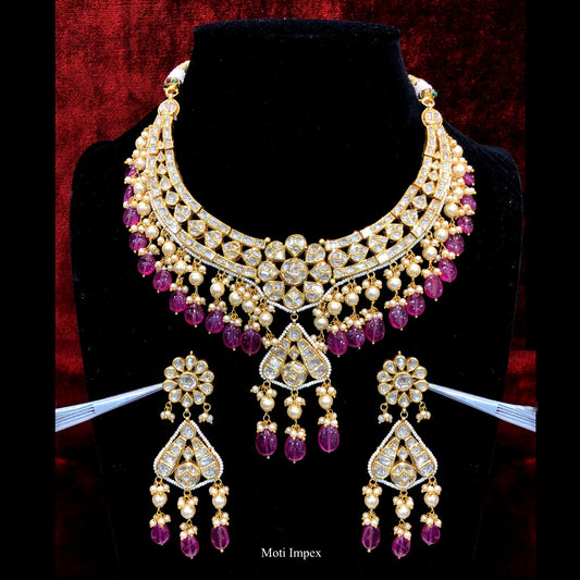 18k Gold Jadau Polki Diamonds Choker | GF Ruby Choker Necklace Set