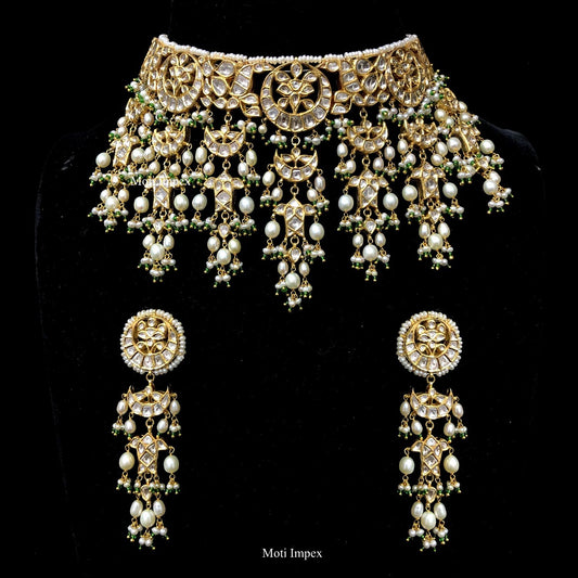 Necklace with Earring Handwork Pearls Drope 18 kt gold Jadau Necklace Set