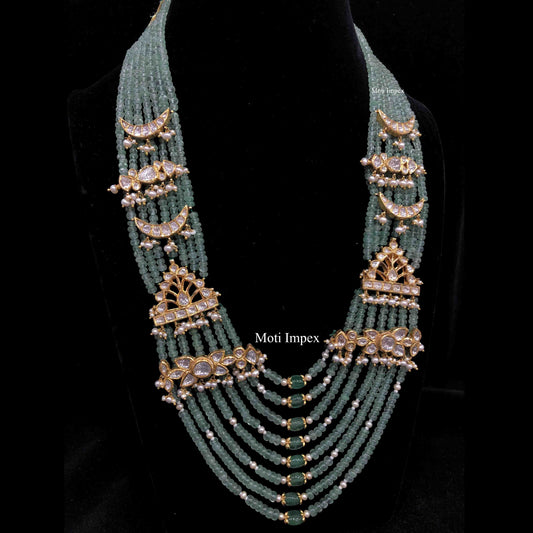 18k Gold Uncut Diamond Polki Emerald Grade Beryls Maharaja Haar Necklace