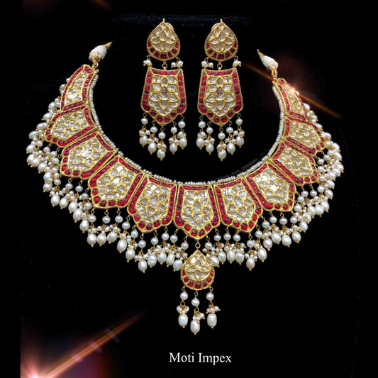 22k Gold Ruby And Diamond Polki Jadau Choker Necklace With Earrings