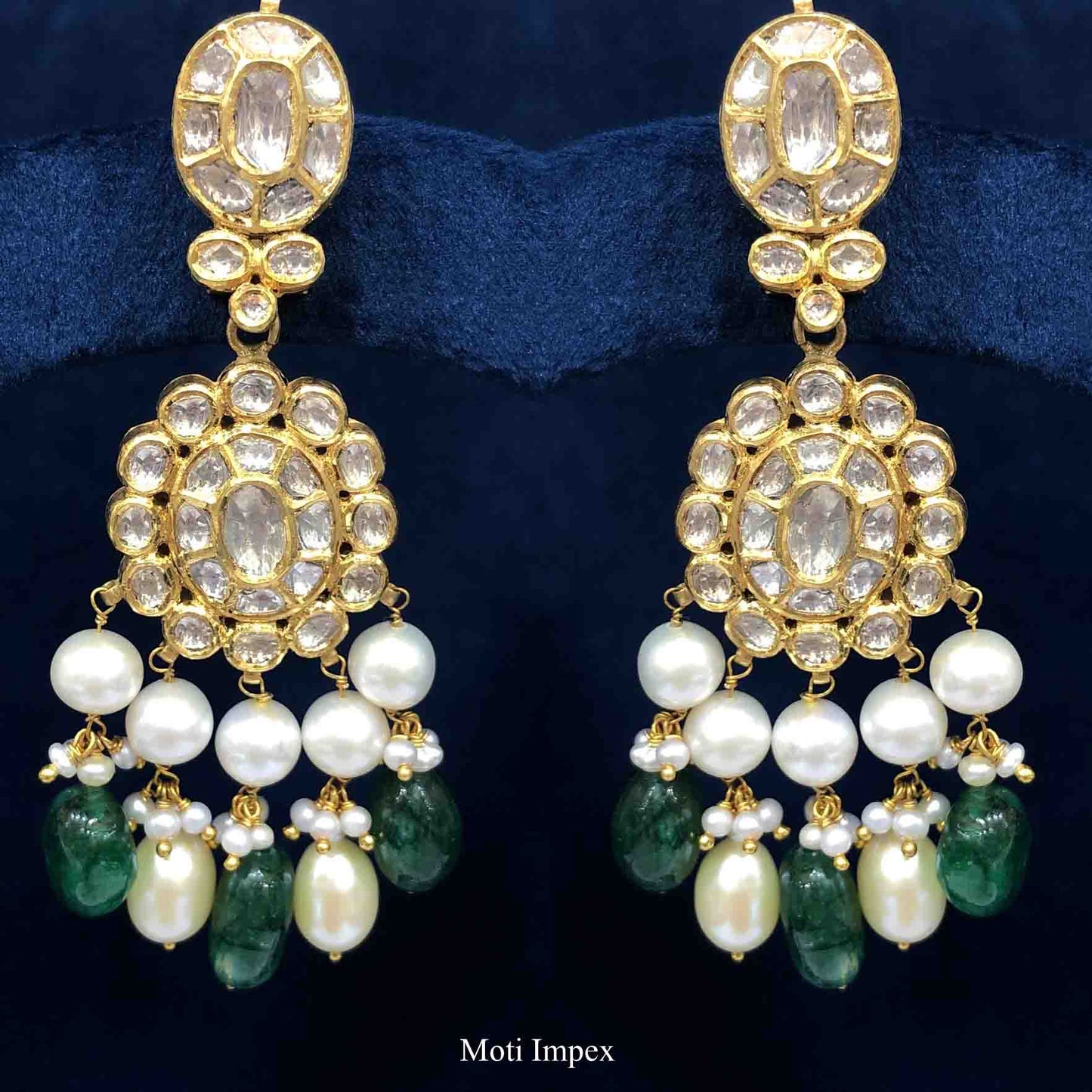 18k Gold Diamond Polki Cultured Pearls Royal Wedding Earrings