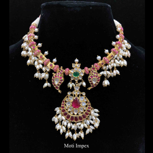 South Indian Bridal Jewellery Necklace Set 22k Gold Diamond Polki Emerald