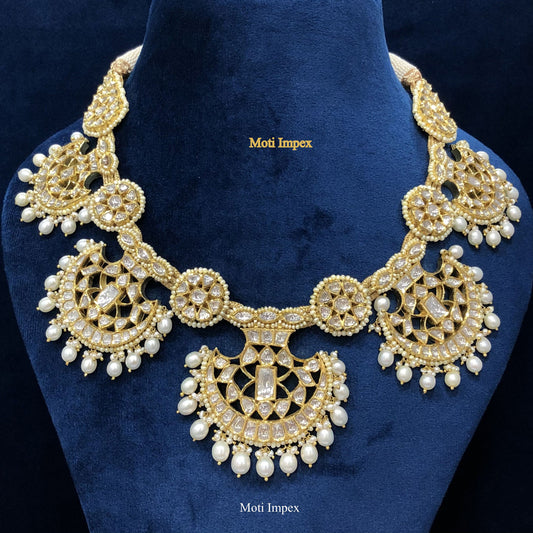 18k Gold and Diamond Polki Pankhi Necklace Set with pearls | Traditional Necklace Polki set