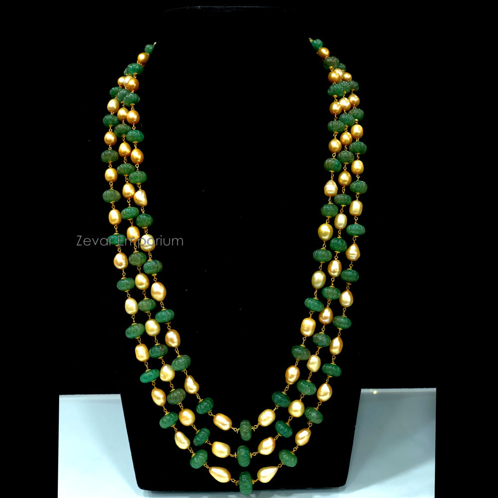 Green Beryl Emerald Beads 3 String Necklace