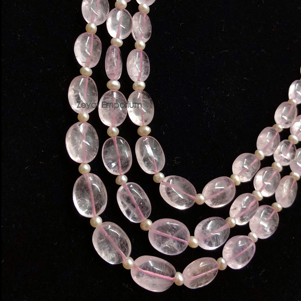 Morganite Gemstone 3 String Beads Necklace