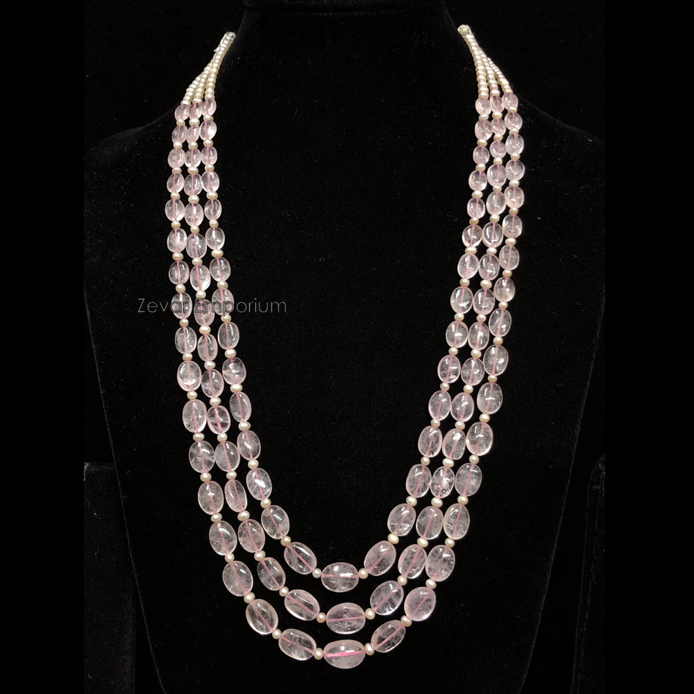 Morganite Gemstone 3 String Beads Necklace