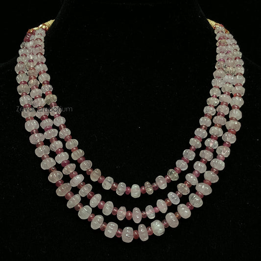 Morganite Gemstone Beads 3 Strings Necklace