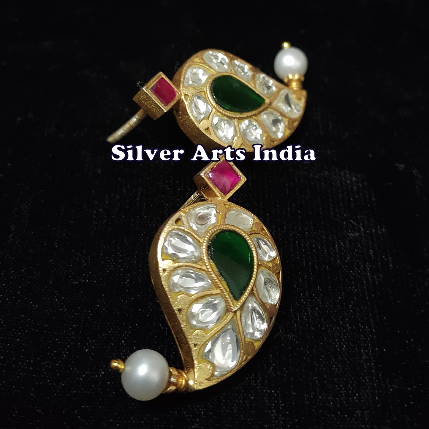 Kundan Polki Gold Plated Silver Marathi Earrings