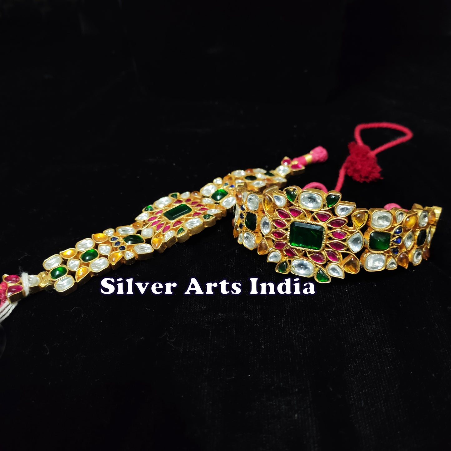Gold Plated Silver Kundan Polki Wedding Bracelet Set