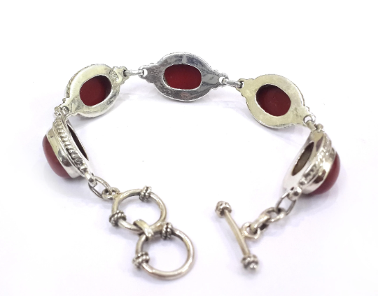 Natural Red Stone 925 Silver Handmade Bracelet