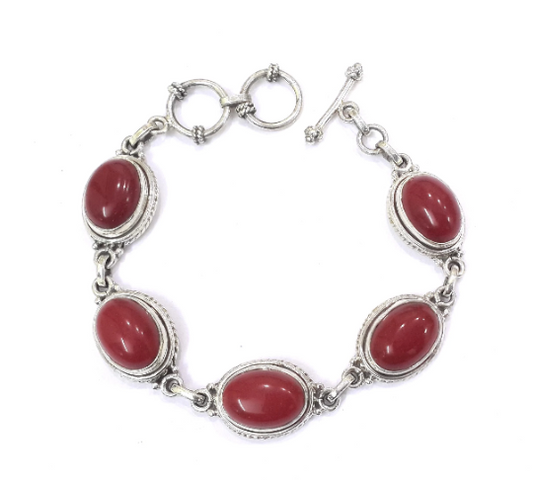 Natural Red Stone 925 Silver Handmade Bracelet