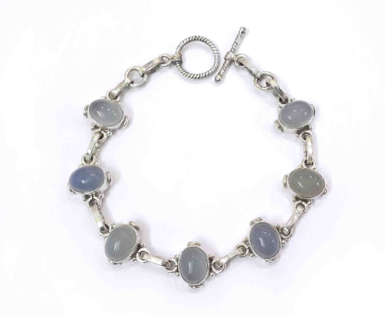 Natural Chalcedony Sterling Silver Handmade Bracelet