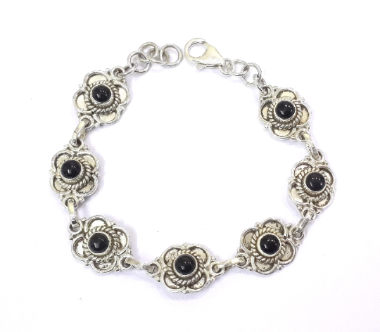 Black Onyx Gemstone Silver Handmade Bracelet