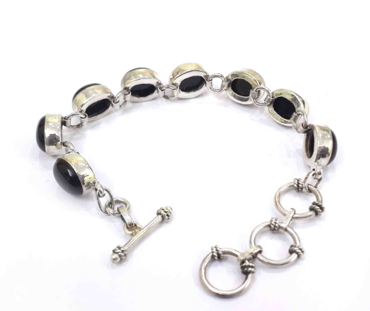 Lovely Black Onyx Natural Gemstone Silver Bracelet