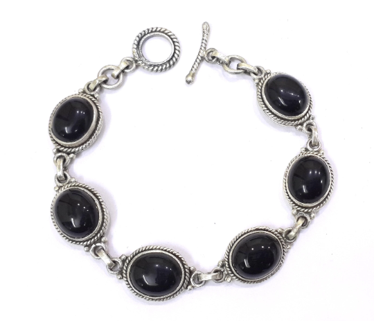 Black Onyx Gemstone Silver Handmade Bracelet