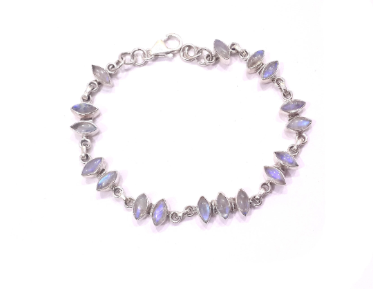 Marquise Shape Rainbow Moonstone Silver Bracelet