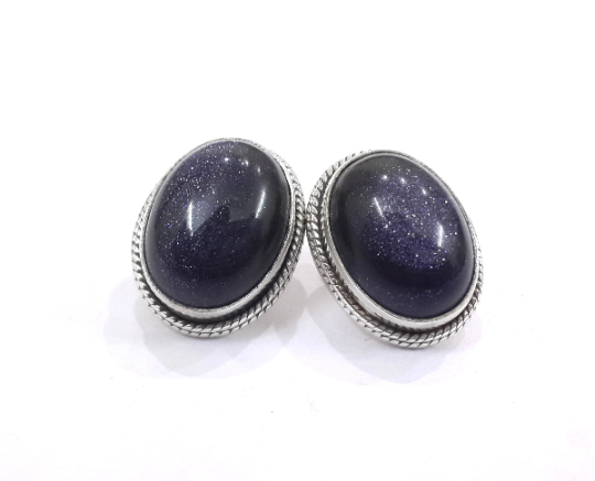 Natural Blue Sunstone 925 Silver Stud Earring For Women & Girls