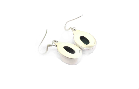 Malachite Oval shape Dangle Drop 925 Silver Handmade Earrings