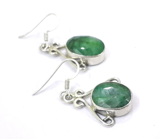Natural Emerald Silver Drop Dangle Handmade Earrings