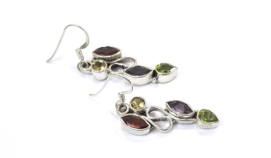 Peridot And Multi Natural Gemstones 925 Silver Earrings