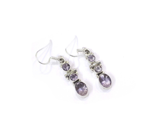 Faceted Amethyst Gemstone 925 Silver Party Wear Earrings