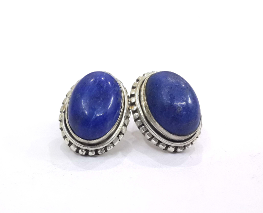 Lapis Lazuli 925 Silver Party Wear Handmade Stud Earrings