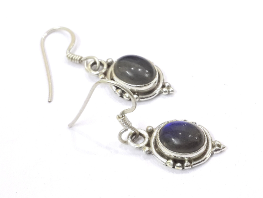 Rainbow Moonstone Smooth Oval Silver Light Weight Earrings