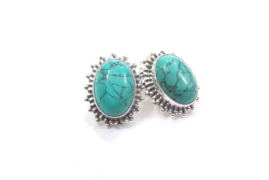 Natural Turquoise Gemstone Silver 925 Stud Earrings