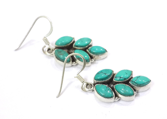 Good Quality Silver Natural Blue Turquoise Gemstone Earrings