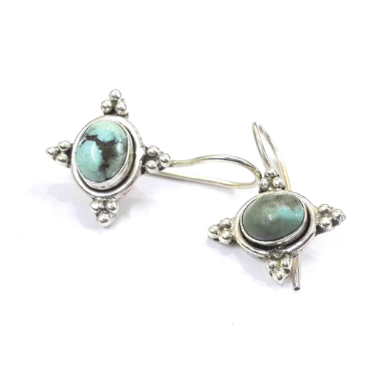 Turquoise Gemstone 925 Silver Oval Shape Dangle Drop Earring