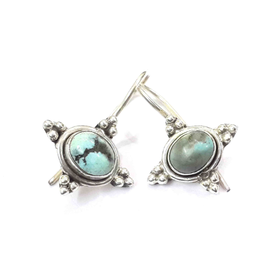 Turquoise Gemstone 925 Silver Oval Shape Dangle Drop Earring