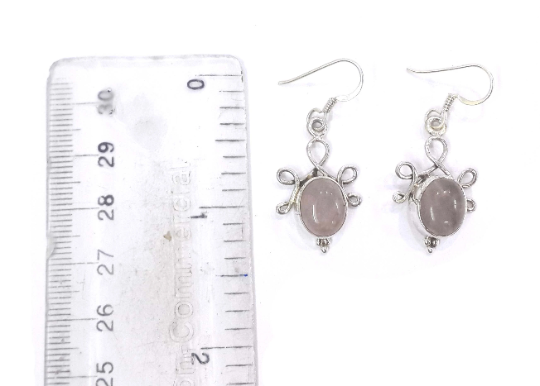 Natural Rose Quartz Genuine 925 Silver Drop Dangle Earrings