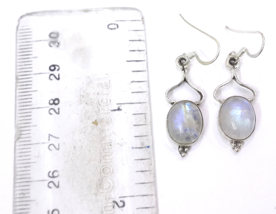 Small Rainbow Moonstone Silver Light Weight Earrings
