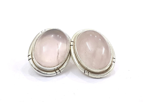 Rose Quartz Gemstone 925 Silver Handmade Stud Earrings