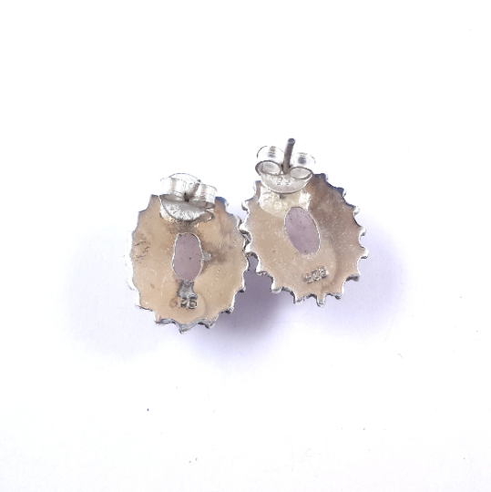 Rose Quartz Gemstone 925 Silver Handmade Stud Earrings