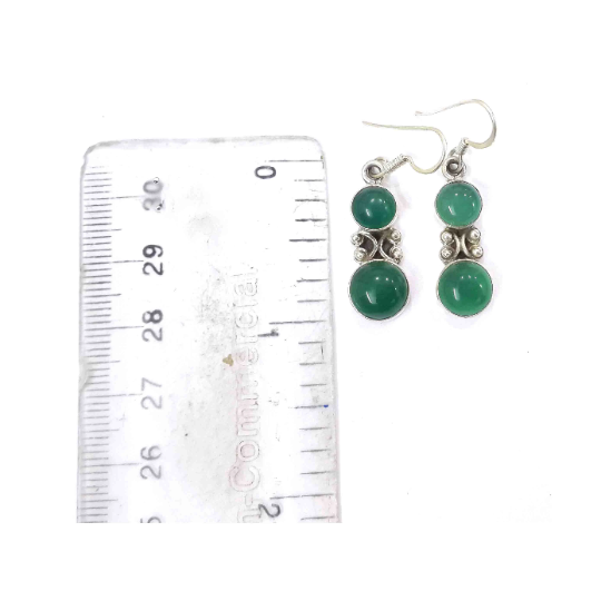 Natural Green Onyx Gemstone 925 Silver Handmade Earrings