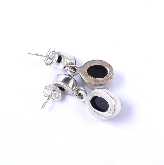 Natural Black Onyx Gemstone 925 Silver Handmade Earrings