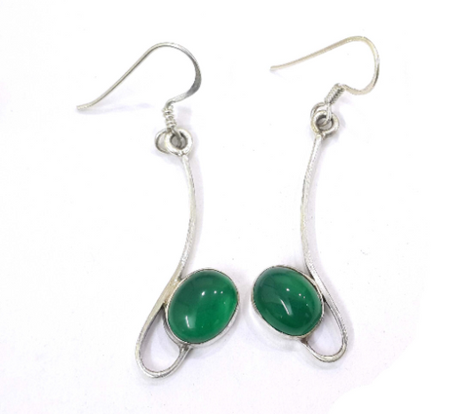 Natural Green Onyx Drop Dangle Silver Party Wear Earrings