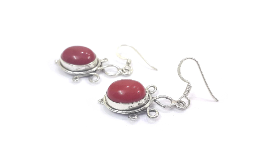 Red Stone Genuine 925 Silver Drop Dangle Designer Earrings