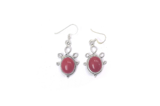 Red Stone Genuine 925 Silver Drop Dangle Designer Earrings