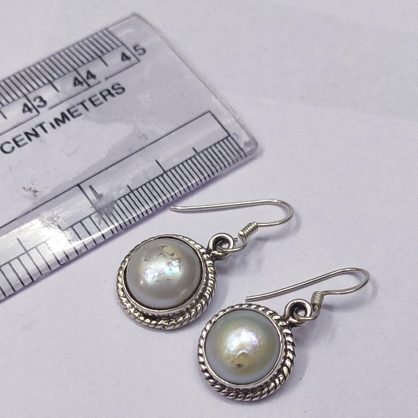 925 Sterling Silver Pearl Round Gemstone Earrings