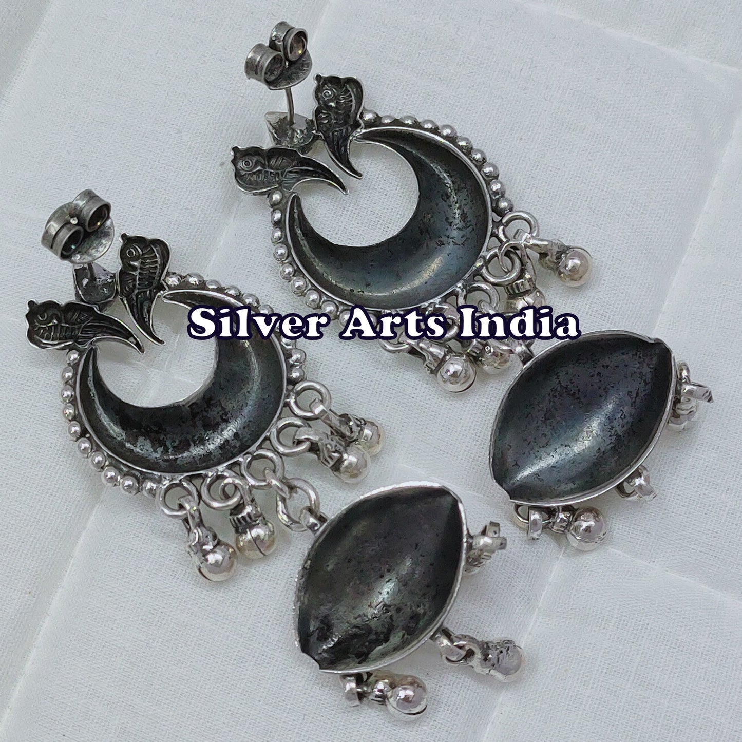 925 Silver Kundan Polki Drop Ancient Look Earrings