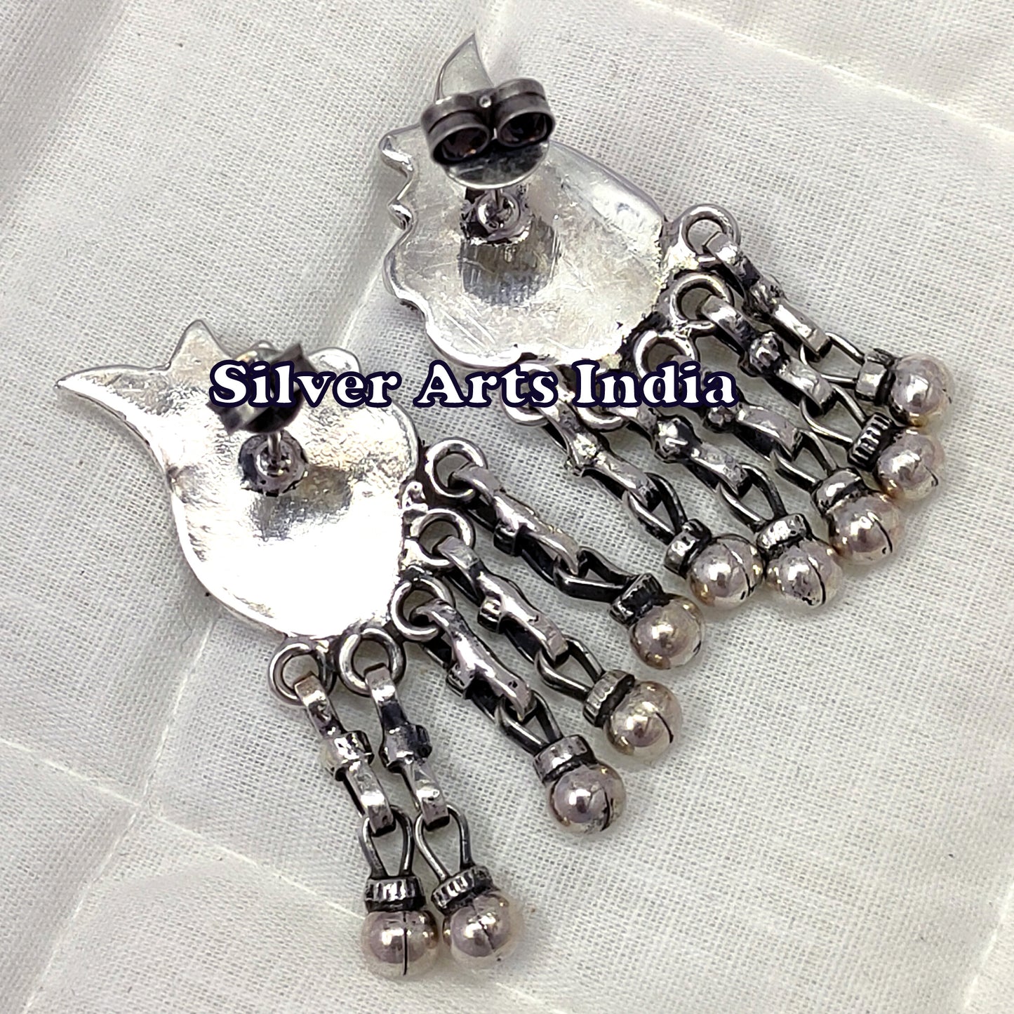 925 Solid Silver Jadau Kundan Polki Earrings