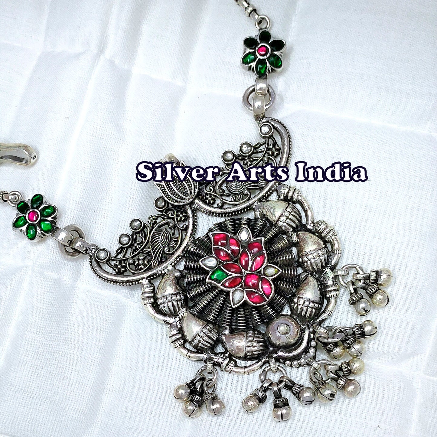 Jadau Kundan Polki 925 Silver Vintage Necklace